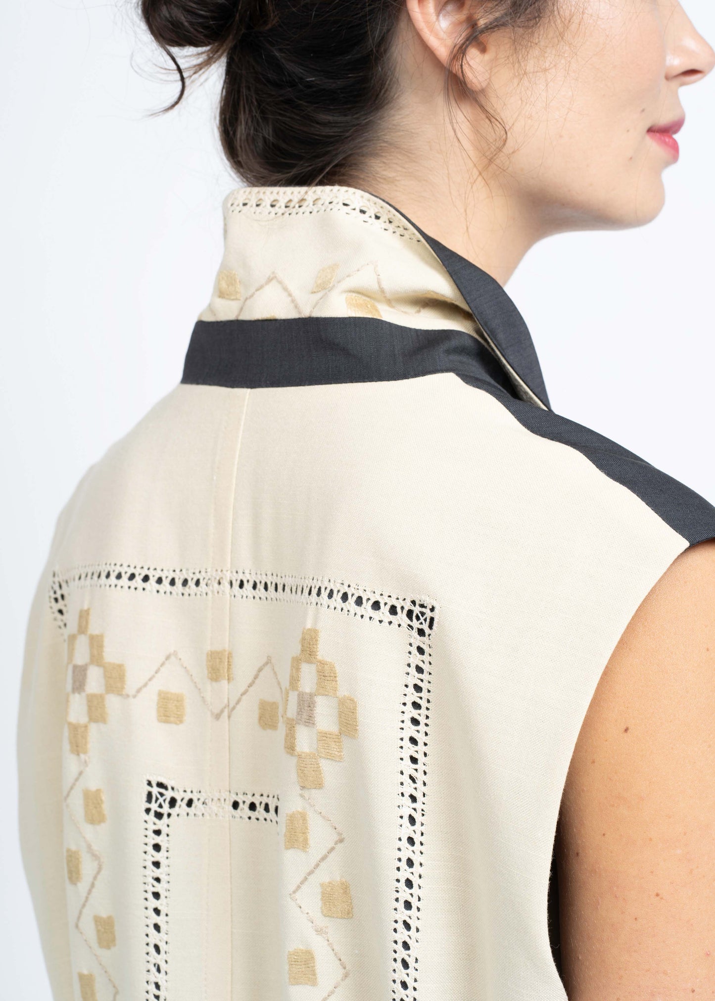 The Longline Gilet Beige Back