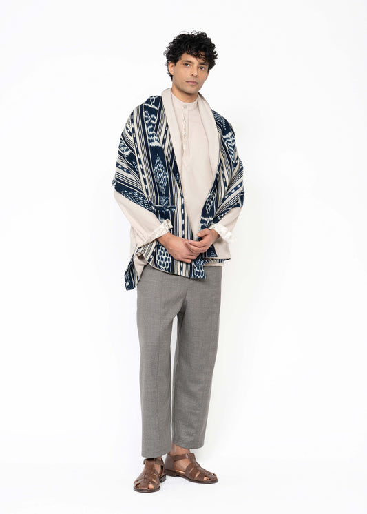 His Shawl Handwoven Blue/Beige