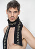 The Slim Scarf Black with Embroidery in Khaki