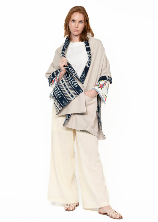 Her Shawl Handwoven Blue/Beige