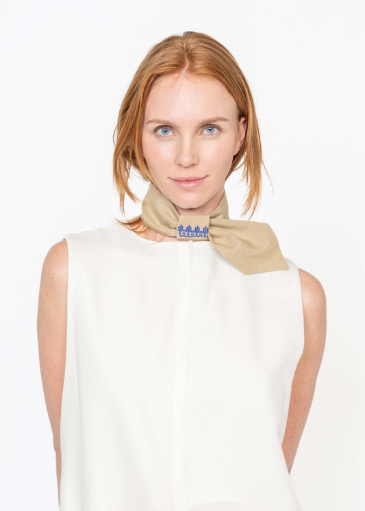 The Twilly Tie Brown / Blue Embroidery