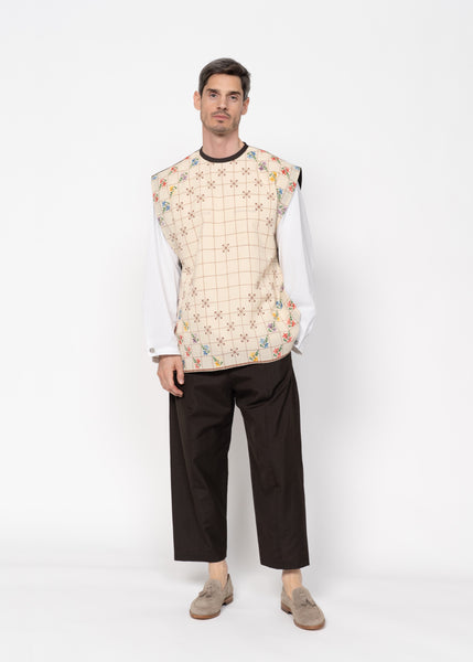The Vest Beige with Embroidery and Brown Back