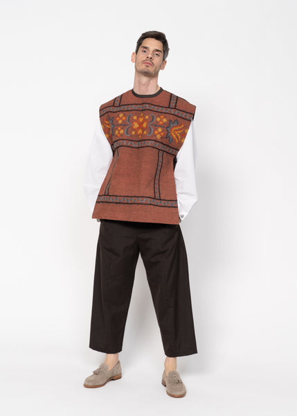 The Vest Brick Red German Embroidery / Brown Back