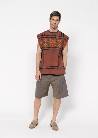 The Vest Brick Red German Embroidery / Brown Back