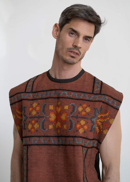 The Vest Brick Red German Embroidery / Brown Back
