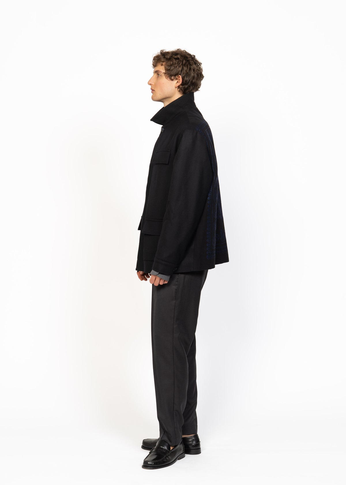 The Workwear Jacket Black - Handwoven Back Blue