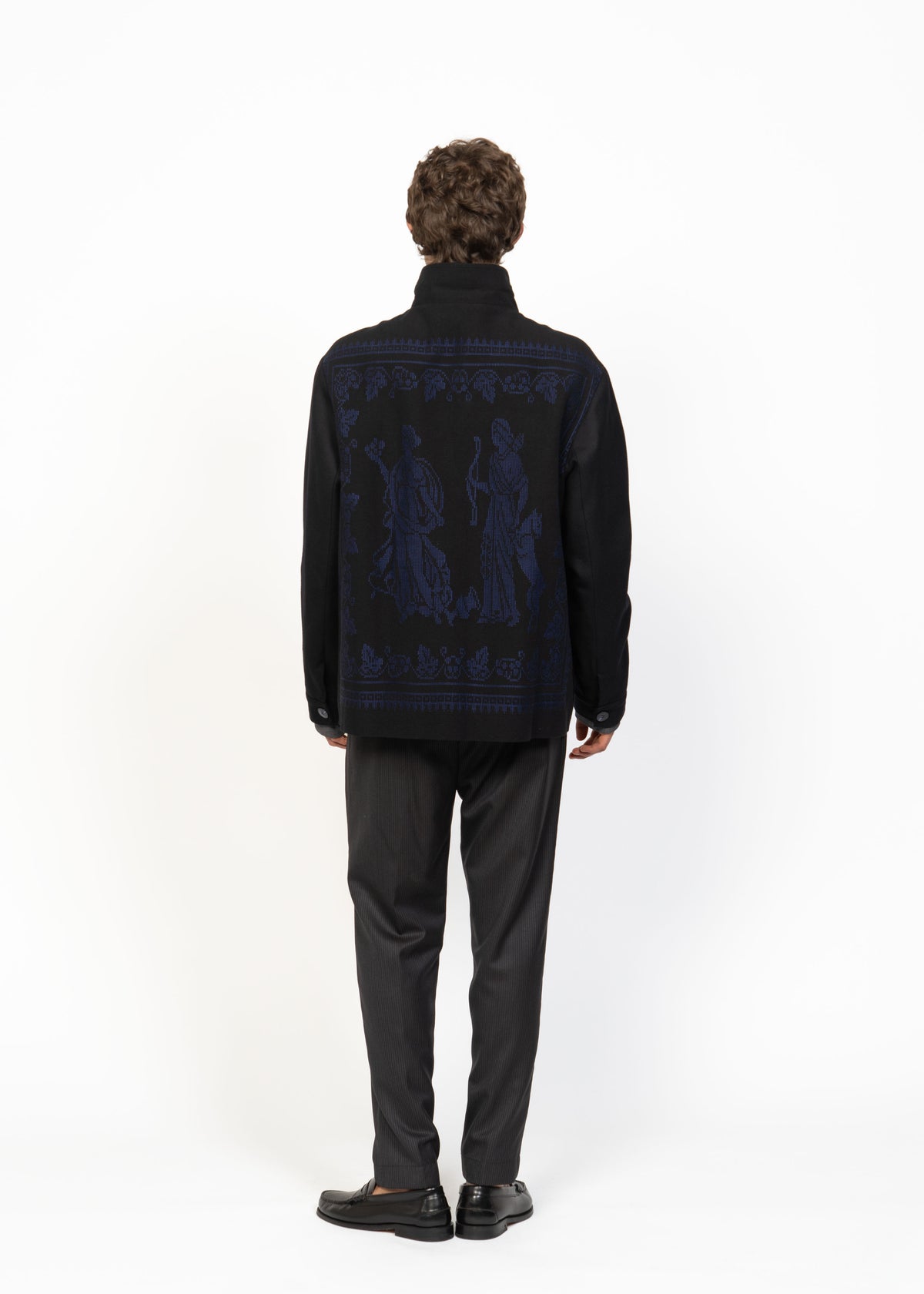 The Workwear Jacket Black - Handwoven Back Blue