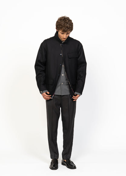 The Workwear Jacket Black - Handwoven Back Blue