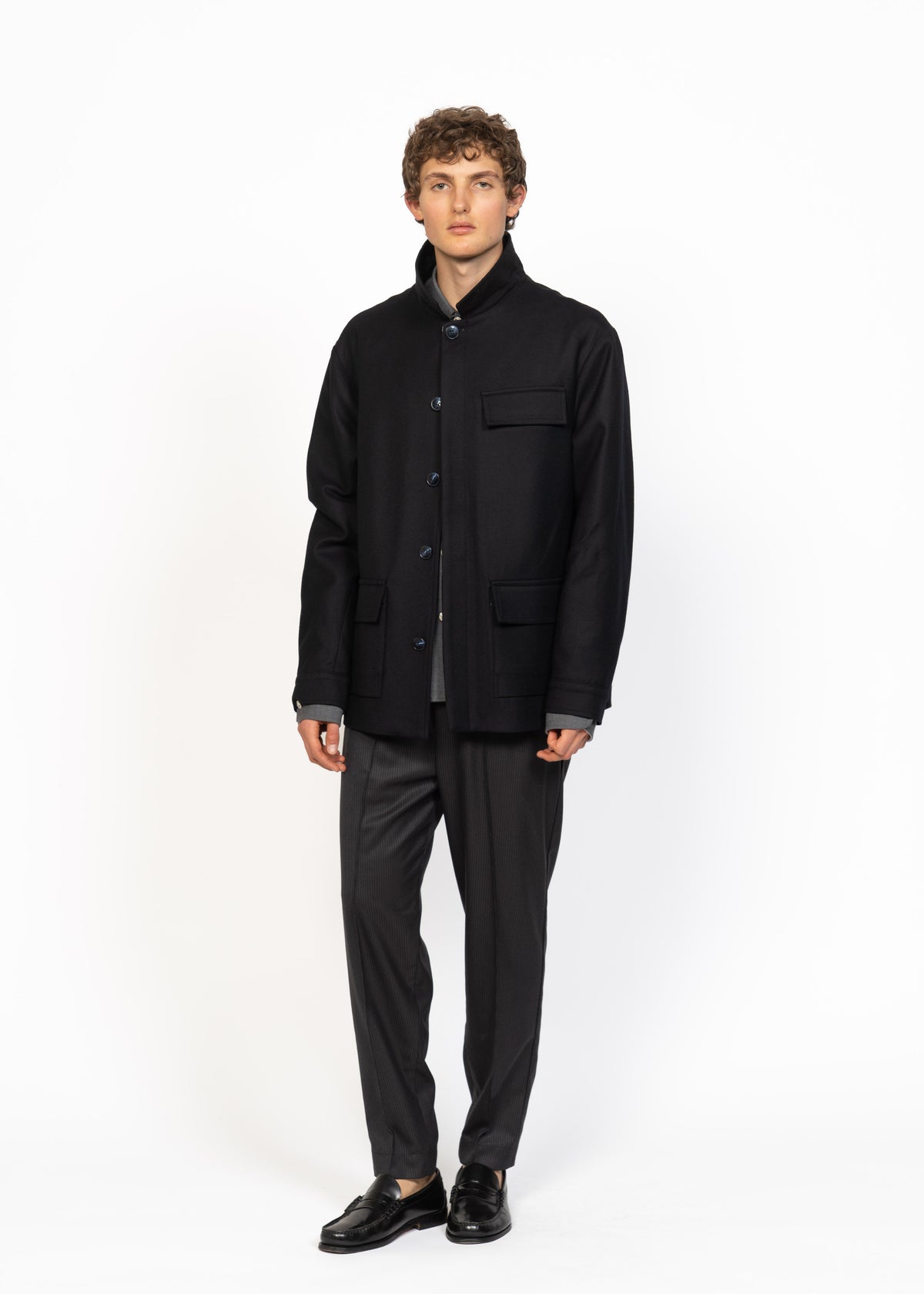 The Workwear Jacket Black - Handwoven Back Blue