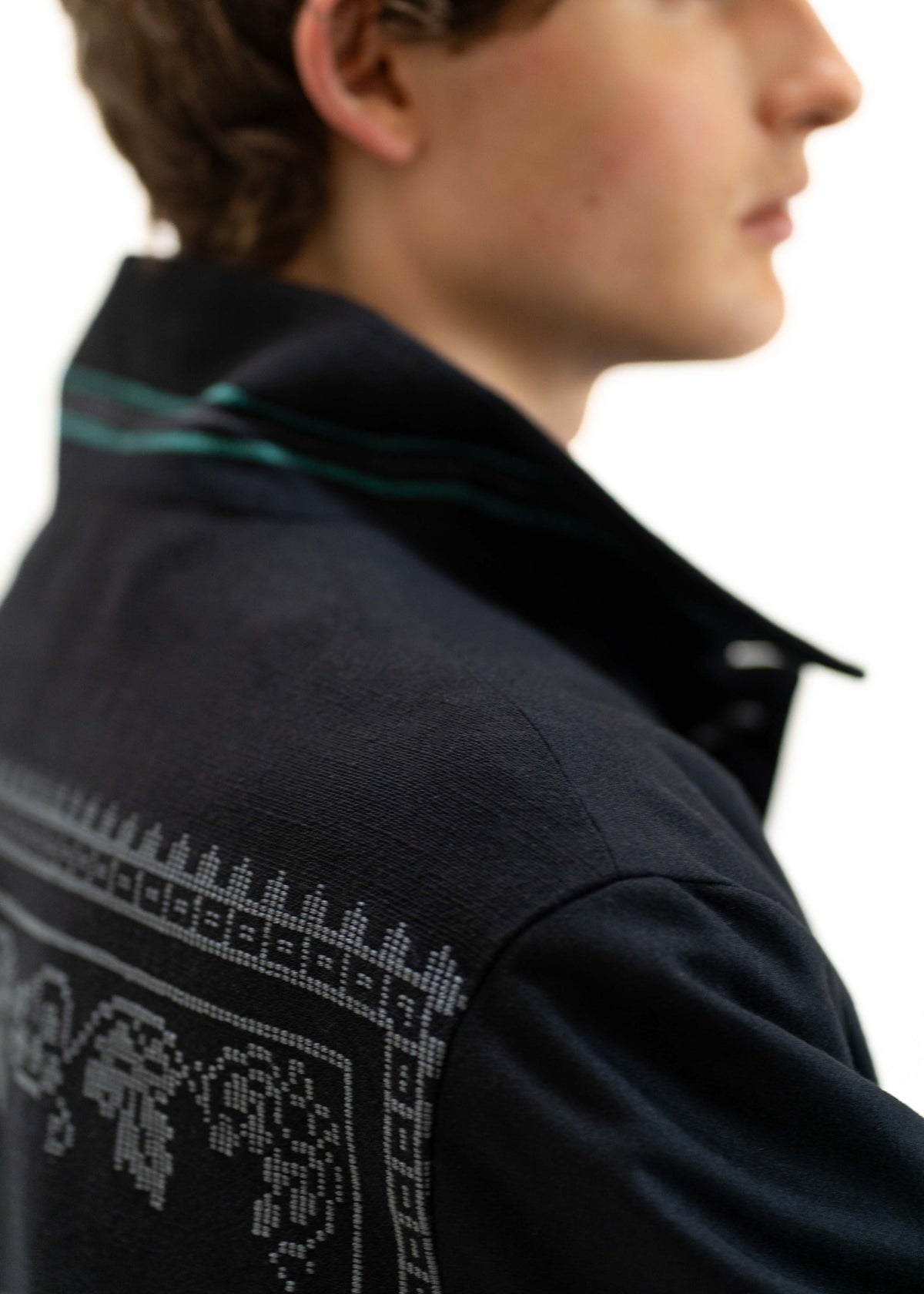The Workwear Jacket Black - Handwoven Back Grey