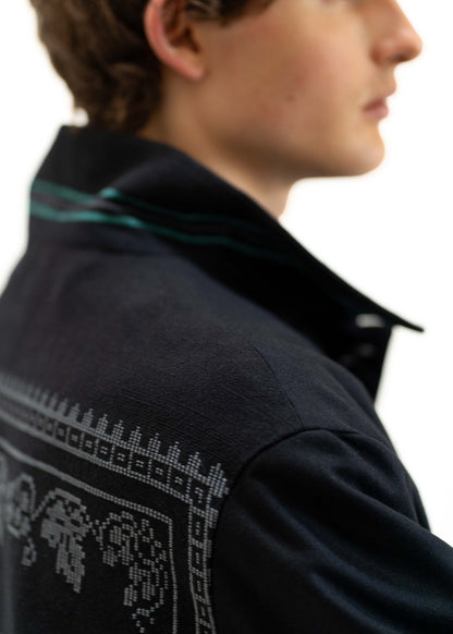 The Workwear Jacket Black - Handwoven Back Grey