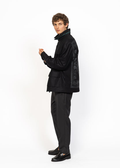 The Workwear Jacket Black - Handwoven Back Grey