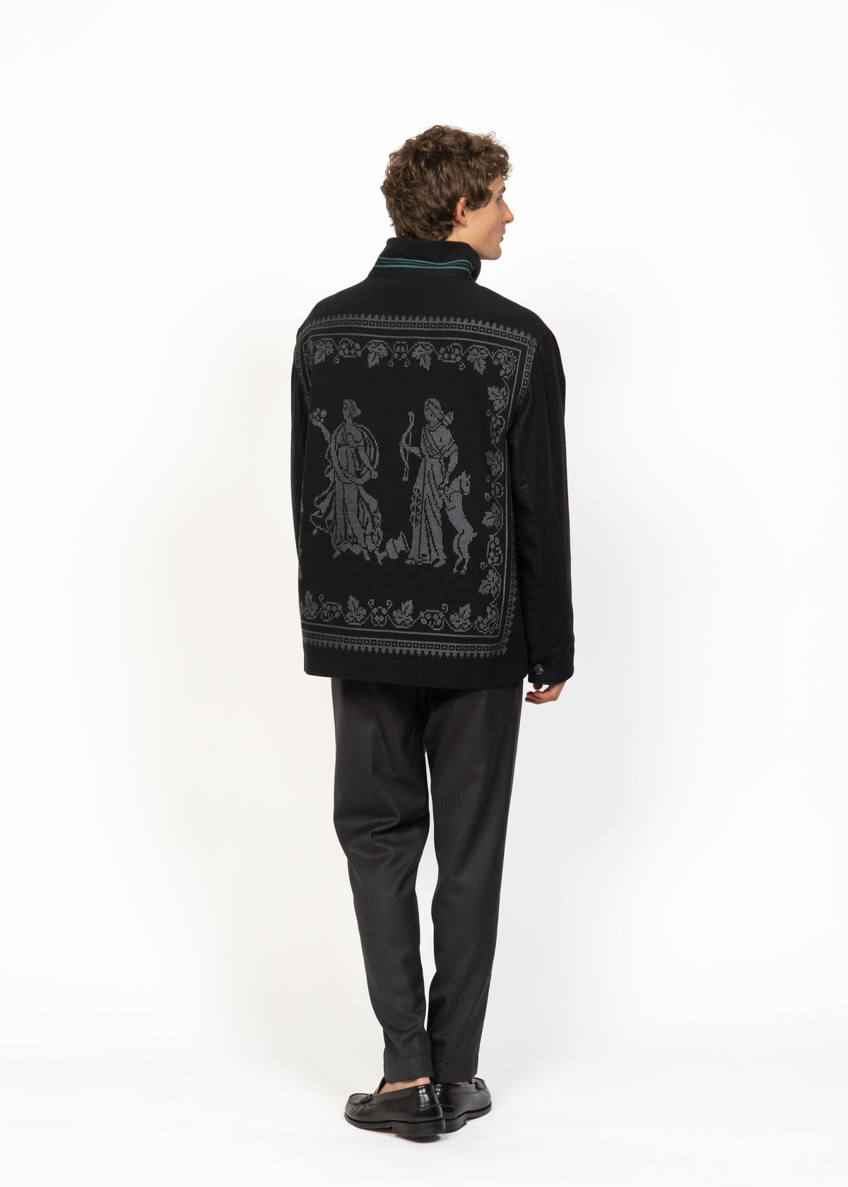 The Workwear Jacket Black - Handwoven Back Grey