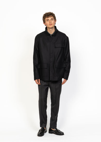 The Workwear Jacket Black - Handwoven Back Grey